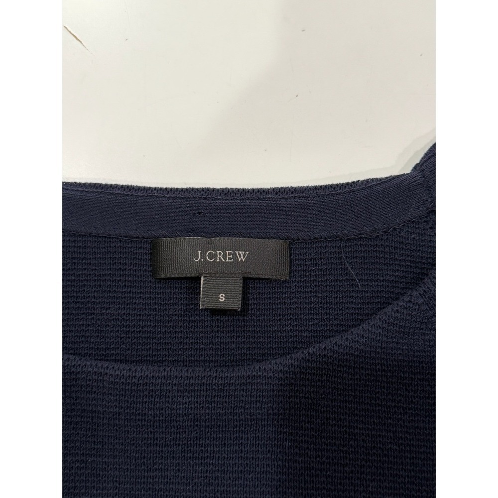 J.Crew Navy Blue Cotton Knit Lace Hem Sweater 3/4 Sleeve Boxy Top RN77388 Small - Picture 4 of 6